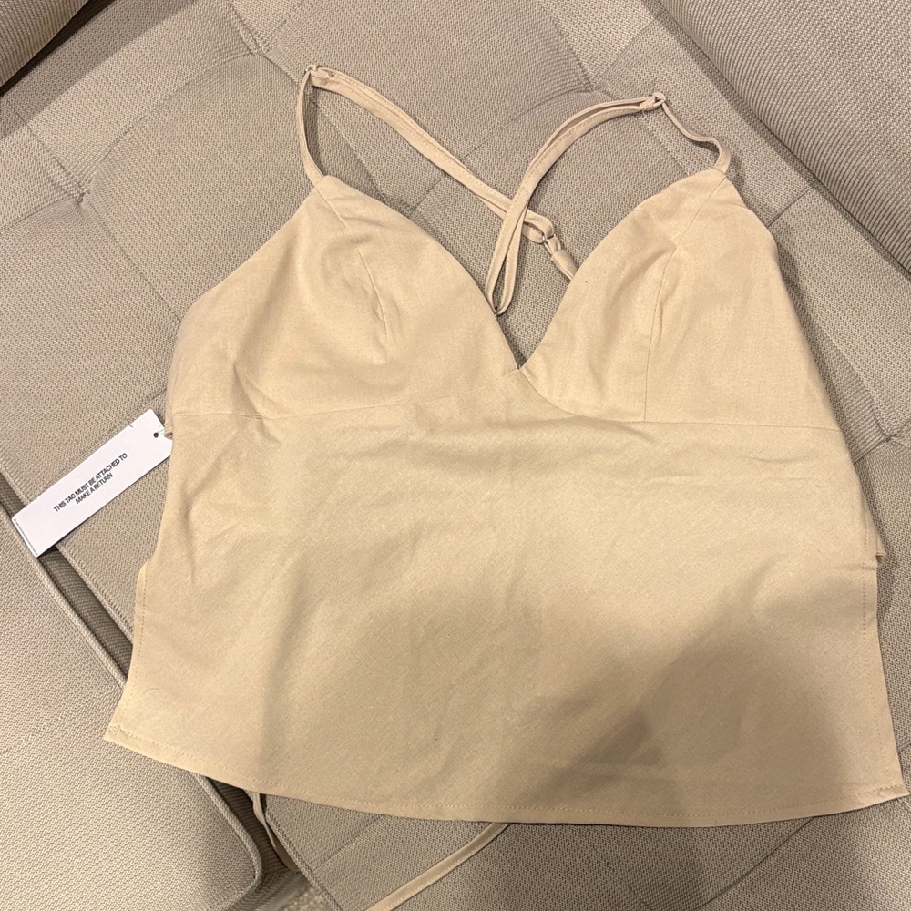 Beige V-Neck Backless Cami Top